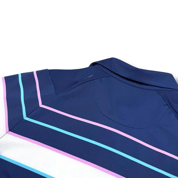 Callaway Shirt Men Medium Navy Striped OPTI DRI Performance Golf Polo Stretchy - Picture 6 of 9